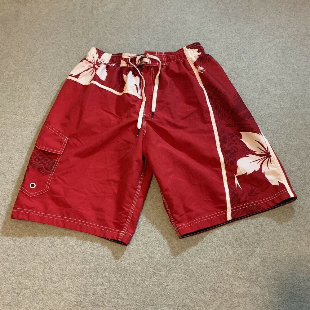 Speedo Swim Trunks Board Shorts Men's Size Small Red White Floral Mesh Lined